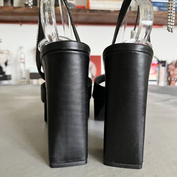 Raye Revolve Black Dot Platform Tie Up Wrap Block Heels - Picture 8 of 14